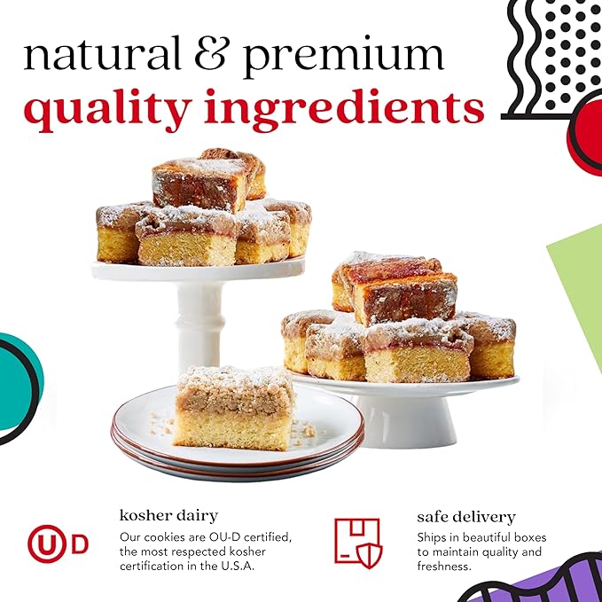 David's Cookies Fresh Baked Gourmet Crumb Cake Food Gift Basket - Gourmet Crumb Cake Assortment With Original Butter, Raspberry Gift Basket - Ideal Gift for Corporate Birthday Fathers Mothers Day Get Well and Other Special Occasions - 2 lb (14 pcs)