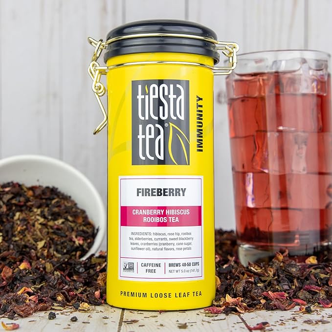 Tiesta Tea - Fireberry Cranberry Hibiscus Rooibos Tea | Loose Leaf | Premium Non-Caffeinated Rooibos Blend | Make Hot or Iced & Brews Up to 50 Cups | 30oz Refillable Tin, Pack of 6