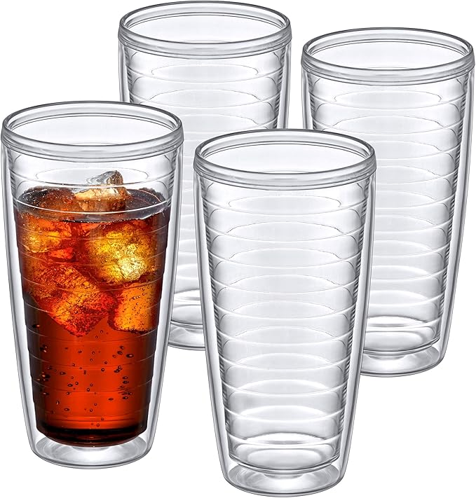 Amazing Abby - Alaska - 24-Ounce Insulated Plastic Tumblers (Set of 4), Double-Wall Plastic Drinking Glasses, All-Clear Reusable Plastic Cups, BPA-Free, Shatter-Proof, Dishwasher-Safe