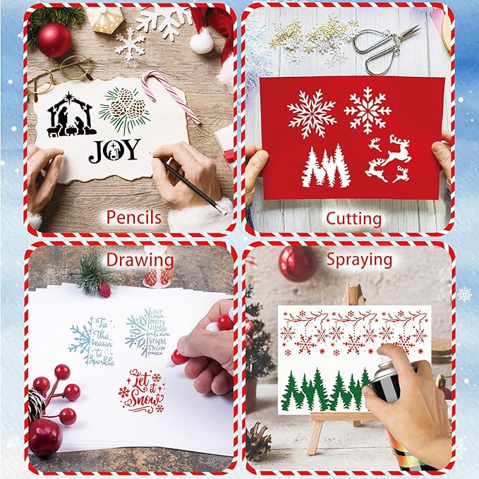 36 Pcs Small Christmas Stencils for Painting on Wood 3 Inch Reusable Christmas Ornament Stencil for Crafts Wood Card Paper Fabric (36 Christmas)