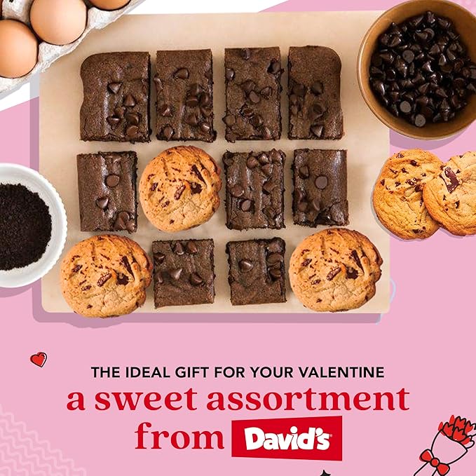 David’s Cookies and Brownies Gift Bucket Sampler – 1.3Lbs Assorted Gourmet with Chocolate Chip Brownies and Chocolate Chunk Cookies in a Love Tin Bucket, Thoughtful Gifts For Her Him