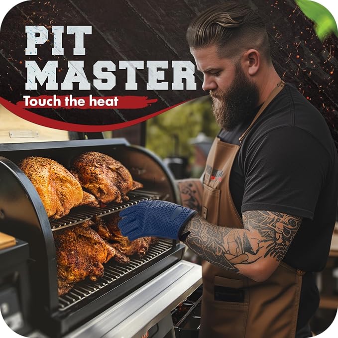 KITCHEN PERFECTION S Silicone Smoker Oven Gloves -Extreme Heat Resistant BBQ Gloves -Handle Hot Food Right on Your Grill Fryer Pit|Waterproof Oven Mitts |Superior Value Set+3 Bonuses