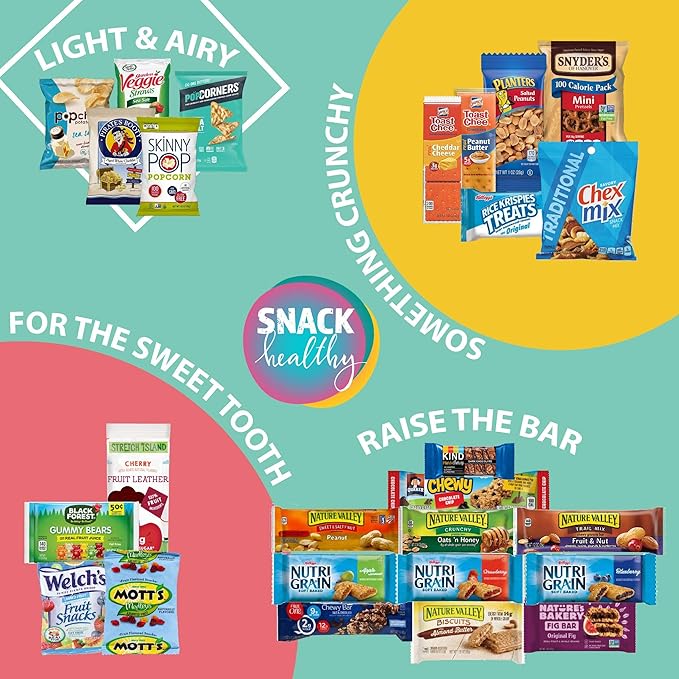 Gift A Snack - Thanksgiving, Holiday, Christmas Stocking Stuffer Healthy Snack Box Care Package + Greeting Card (60 Count) Birthday Treats Gift Basket, Nutritious Granola Breakfast Bars