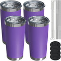 Travel Coffee Tumbler 20oz, 4 Pack Leakproof Travel Coffee Mug with Lid and Straw, Stainless Steel Double Wall Vacuum Insulated Tumbler for Hot/Iced Drinks (Textured Matte, Purple)