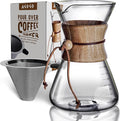AGOGO Pour Over Coffee Maker Glass - 6/8/10 Cup Barista Kit with 304 Stainless Filter for Home, Office, Camping, Cafes - Easy Clean Coffee Dripper Set (Rag&Brush Included) (8 Cup/28 oz-Slim Shape)