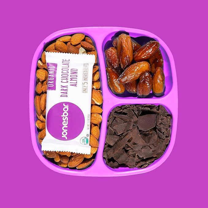 JONESBAR Organic Plant Based Protein Bars | Dark Chocolate Almond | Fruit & Nut Bar, Kosher, Gluten Free, Breakfast Bars, School Snacks, Vegan Snack & Healthy Snacks for Adults and Kids (Pack of 12)