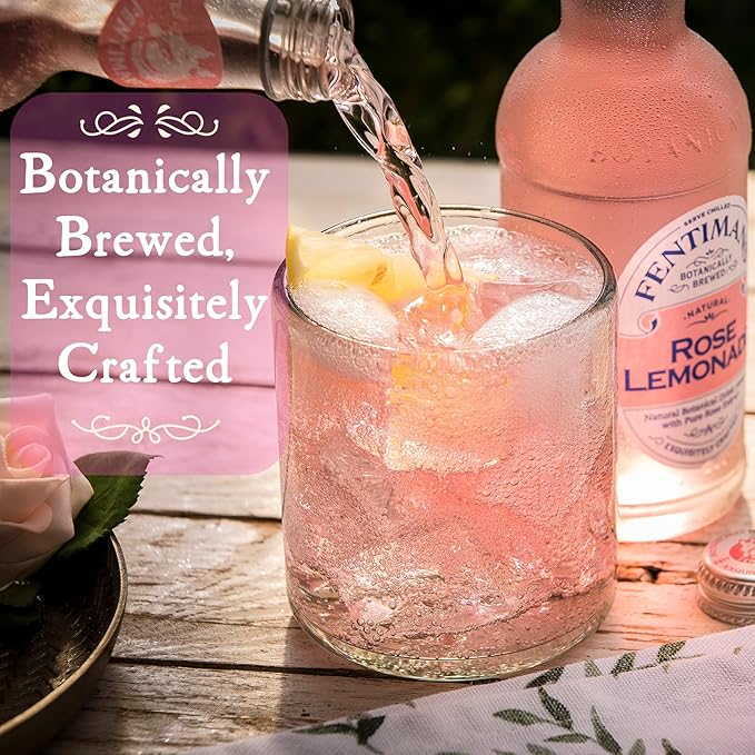 Fentimans Sparkling Rose Lemonade - Sparkling Pink Lemonade with Natural Ingredients & Pure Rose Extract, Mixer, Craft Soda, Botanically Brewed Lemonade - 9.3 Fl Oz (Pack of 4)