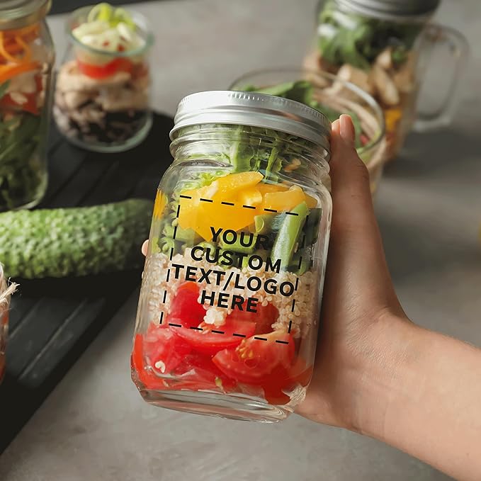 DISCOUNT PROMOS 100 Decorating Mason Jars Set, 12 oz. - Customizable Text, Logo - Canning, Aluminum Lid - Clear