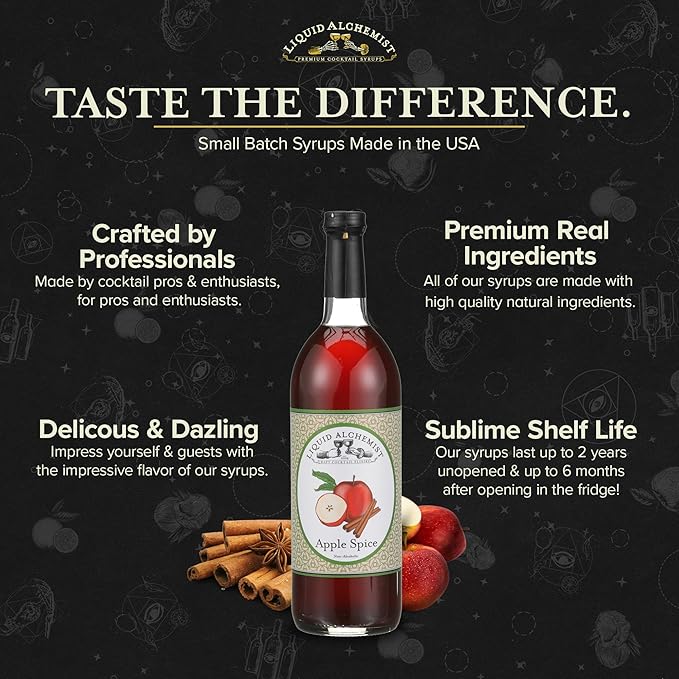Liquid Alchemist Apple Spice Syrup for Cocktails - Real Ingredients Make our Apple Syrup for Drinks Perfect for a Fall Themed Old Fashioned Mix (12 oz)