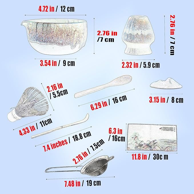 Matcha Whisk Set with Ceramic Bowl - Bamboo Whisk (Chasen), Scoop, Sifter & Holder - Complete Kit for Traditional Matcha Tea - Unique Gifts for Women, Men, Tea Lovers (Green)