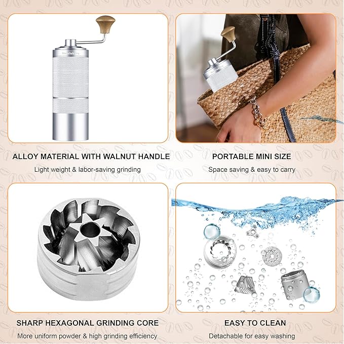 M6 Manual Coffee Grinder,Beautiful Design for Women,Smooth Grinding & Labor Saving,Portable Mini Hand Coffee Grinder for Espresso Pour Over French Press at Home or Camping Travling,Red