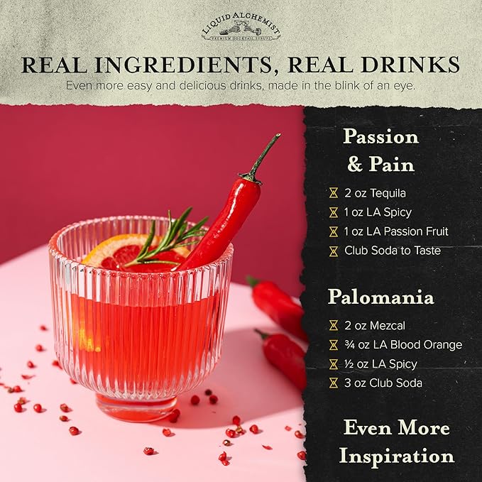Liquid Alchemist Spicy Habanero Infused Simple Syrup for Cocktails – Real Ingredients Make our Habanero Syrup a Great Spicy Margarita Mix & Paloma Picante - Vegan, Non-GMO Sweet Heat Drink Mix (12 oz)