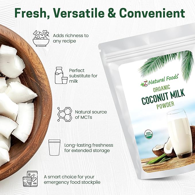 Z Natural Foods Organic Coconut Milk Powder - All-Natural Vegan Dairy-Free Alternative with MCTs - Unsweetened Coconut Creamer for Coffee & Smoothies - Gluten-Free, Non-GMO, 33 lbs