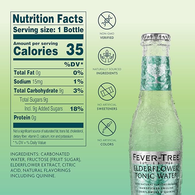 Fever-Tree Tonic Water Glass Bottles, Elderflower, 163.2 Fl Oz