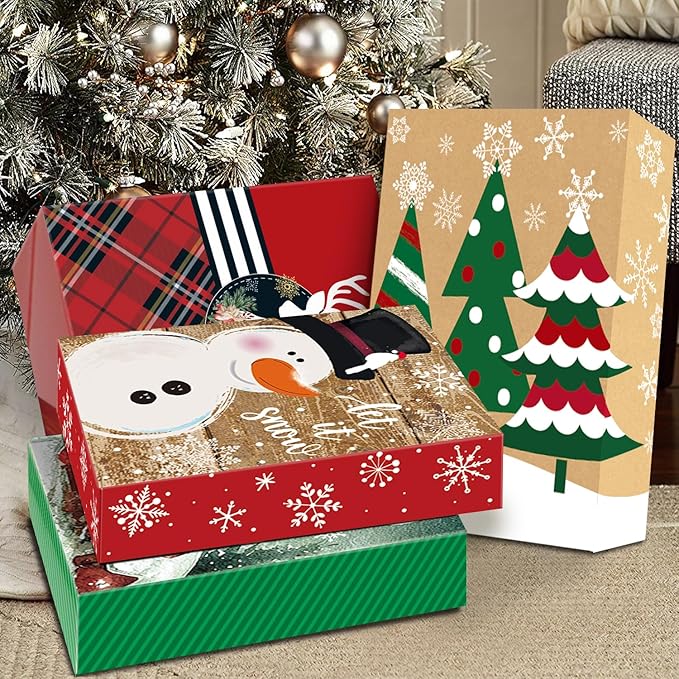 12 Extra Large Christmas Gift Wrap Boxes Bulk with Lids, 12 Tissue paper and 80 Foil Christmas Stickers for Wrapping Oversized Clothes (Robes, Sweater, Coat, Shirts) and Xmas Holiday Present
