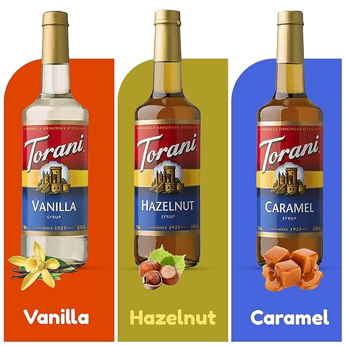 Summer Syrup Variety 3 Pack: Vanilla, Caramel & Hazelnut - Italian Soda Flavors with 3 Jimoco Pump Dispensers