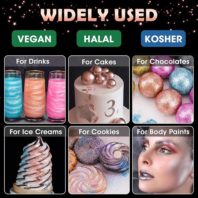 NiHome Edible Food-Grade Glitter Powder Glimmer Luster Dust Metallic Fancy Food Decorating Sprinkle Glimmery Dust for Drink Wine Beverage Cake Bakery Vegan Allergen-Free (Rose Gold, 0.35oz/10g)