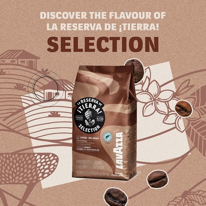 Lavazza Tierra! Selection Whole Bean Coffee Blend, Medium Roast, 2.2LB Bag , 100% Arabica, Rainforest Alliance Certified, sustainably grow