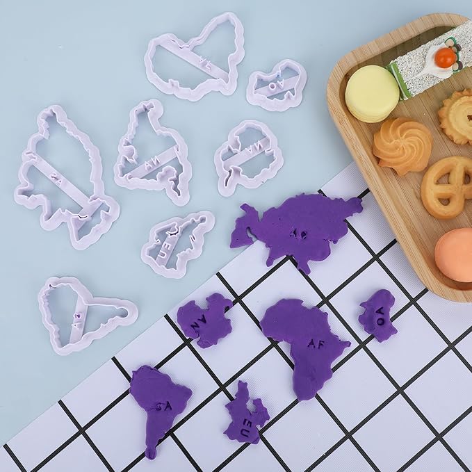 Molain 7 PCS World Map Shape Cookie Cutters, Cake Decorating Stencil, Seven Continents Shape Cookie Cutter Set, for Cake, Cookies, Cupcakes, Fondant, Pastry