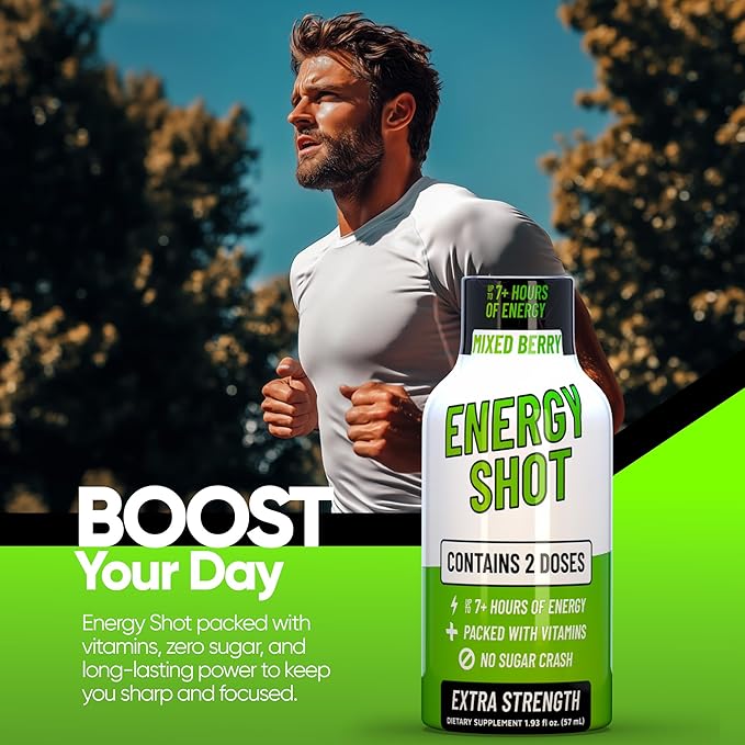 B12 Mixed Berry Extra Strength Energy Shot 24 pk – 260mg Natural Caffeine B12 B6 – Energy & Vitality Support – 2 Servings Sugar Free Zero Calorie Green Tea B-Vitamins Electrolytes Vegan – 1.93 fl oz