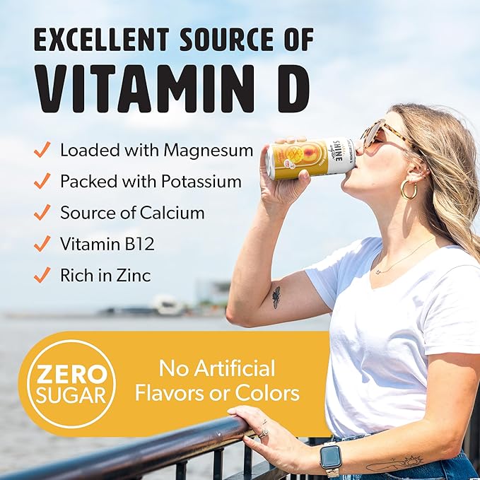 ShineWater Peach Mango Vitamin D Electrolyte Drink | Zero Sugar Hydration Beverage with Magnesium, Zinc & Antioxidants | Low Calorie Plant-Based Vitamin Water | 12 Pack