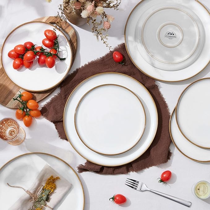Herogo Ceramic 7.9 Inch Porcelain Dessert Plates Set of 6, Small Stoneware Dinner Plate Set, Double Reactive Glaze Large Dinnerware Plates for Kitchen, Microwave, Oven & Dishwasher Safe, Ivory White