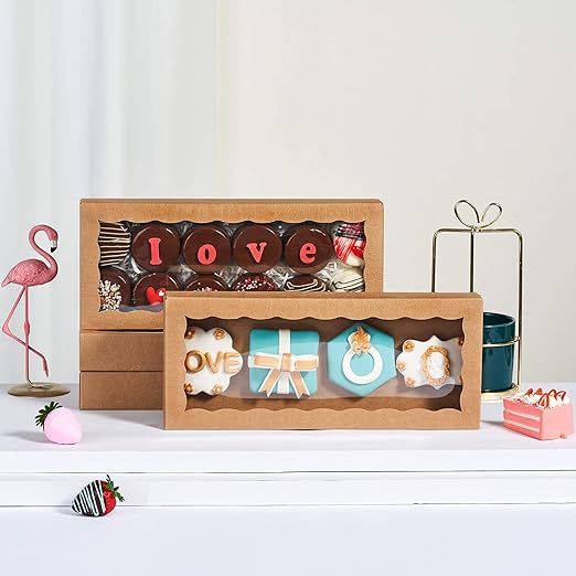 4PCS 12 x 5 x 1.5 inches Premium Kraft Brown Cookie Boxes, Bakery Box for Holiday Cookie Gift Sets