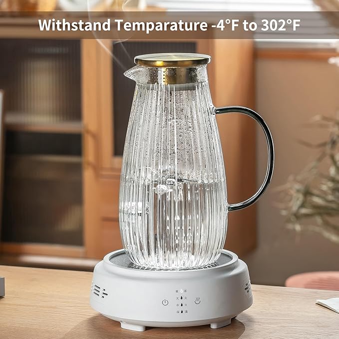 2 PACK Glass Pitcher with Lid and Spout,68 oz/2 Liter Vertical Stripes Water Pitcher for Fridge, Clear Borosilicate Glass Water Carafe for Cold Brew, Coffee, Lemonade, Sun Tea,Heat Resistant