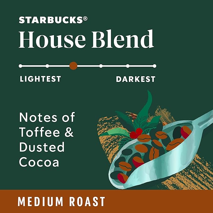 Starbucks K-Cup Coffee Pods, Medium Roast Coffee, House Blend for Keurig Brewers, 100% Arabica, 6 boxes (60 pods total)