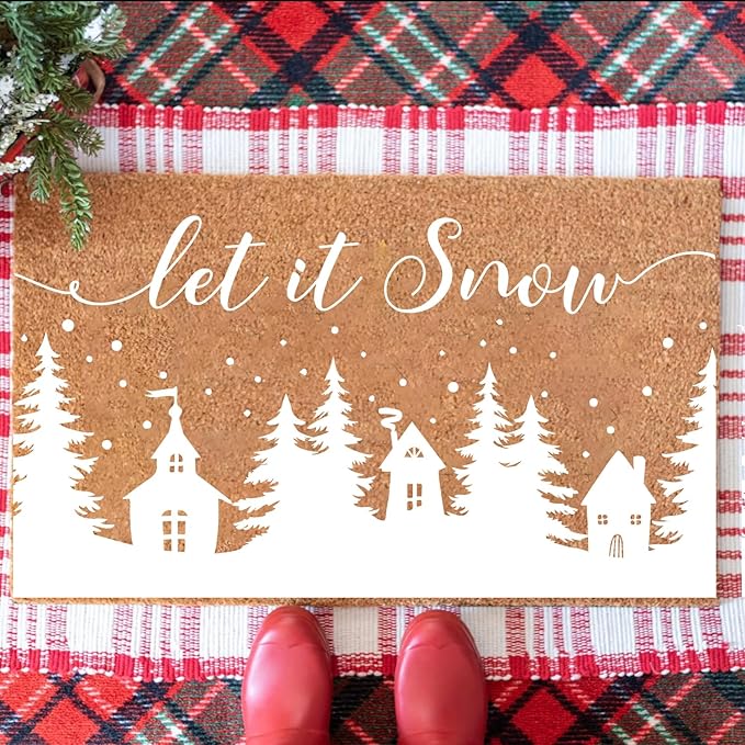 Christmas Stencils for Window Glass Large Christmas Village Stencil for Wood Christmas Tree House Holiday Drawing Templates for Painting on Wall Canvas Paper Doormat