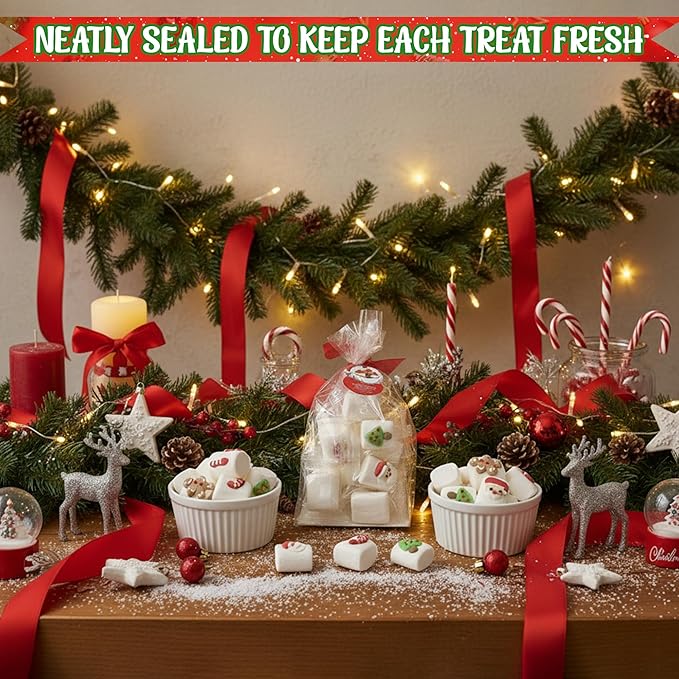 4E's Novelty Christmas Decorated Marshmallow Large Individually Wrapped 16 Pcs - Large Christmas Marshmallows for Hot Chocolate Toppers, Marshmallow Treat Toppings for Hot Cocoa Bar Supplies, Christmas Candy for Kid Adults 4.2oz