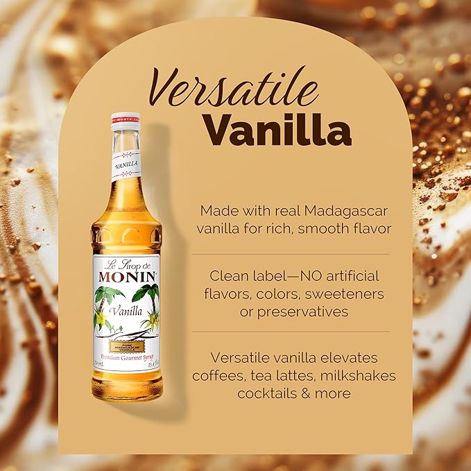 Monin - Vanilla Syrup, Versatile Flavor, Great for Coffee, Shakes, and Cocktails, Gluten-Free, Non-GMO (750 ml)
