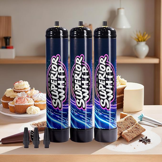 Whipped Cream Charger 740g, Whip Cream Charger Cartridges Whip Cream Charger Cylinder Food Grade Original Flavor (Nozzle Included) 3-Pack