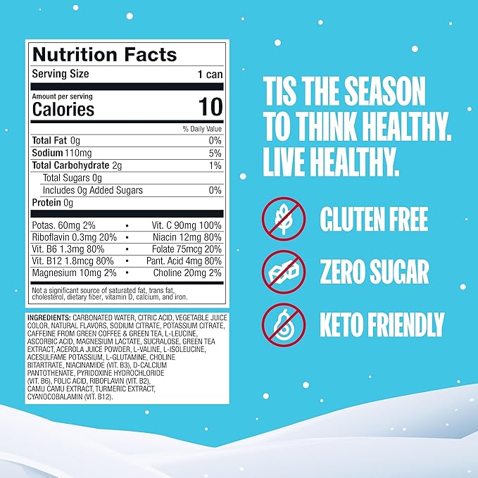 ZOA Zero Sugar Energy Drinks, Dwanta's Holiday Punch - Sugar Free with Electrolytes, Healthy Vitamin C, Amino Acids, Essential B-Vitamins, and Caffeine from Green Tea - 12 Fl Oz (12-Pack)