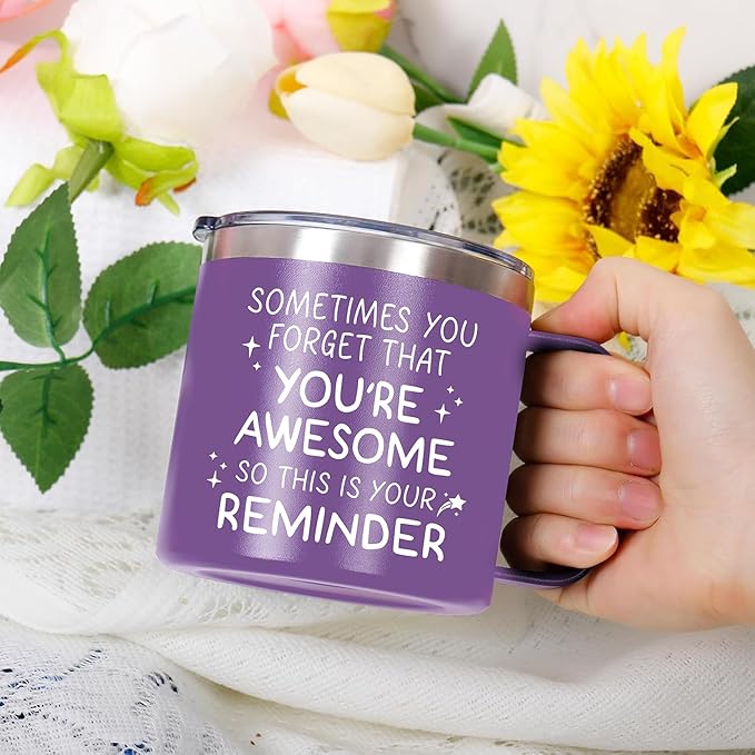 Gossby Thank You Gift for Women - 14oz Insulated Tumbler Mug with Lid, Straw - Sometimes You Forget You're Awesome - Appreciation, Inspirational Cheer Up Gift for Teacher, Boss, Coworker, Friend