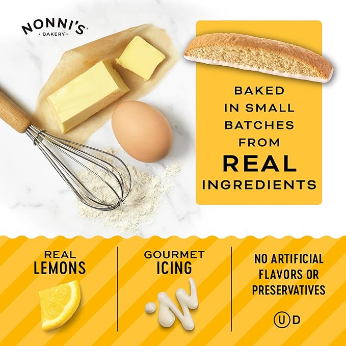 Nonni's Limone Lemon-Iced Biscotti Cookies – Individually Wrapped Italian Tea-Time Snack, Crunchy Twice-Baked, 110 Cal Each, 21.5 oz Carton, 2 Pack