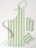 1 Oven Mitt, 1 PotHolder & 1 Kitchen Apron Set - Durable Heat Resistant Gloves - Thick Mittens for Kitchen - Suitable for Cooking, Baking, Grilling – Men & Women – Grass Green Stripes