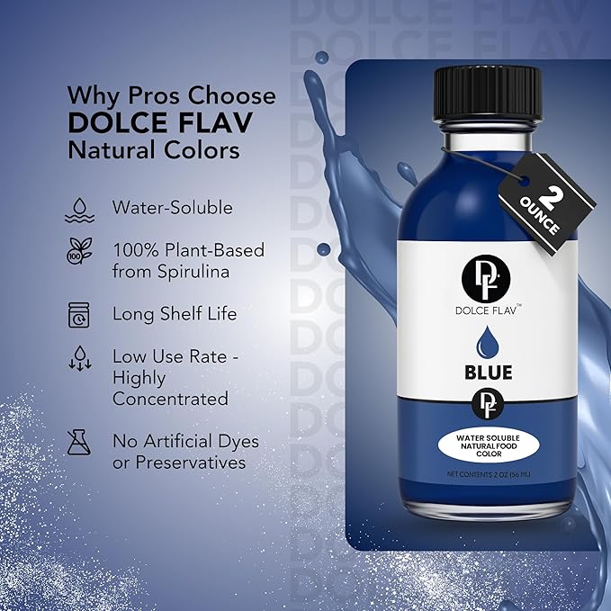 Dolce Flav Natural Blue Food Coloring – 2 oz Vibrant Plant-Based Color from Spirulina | Water-Soluble Liquid Dye for Baking, Drinks & Frostings | Graduated Dropper Included | No Artificial Dyes | Kosher | Made in USA