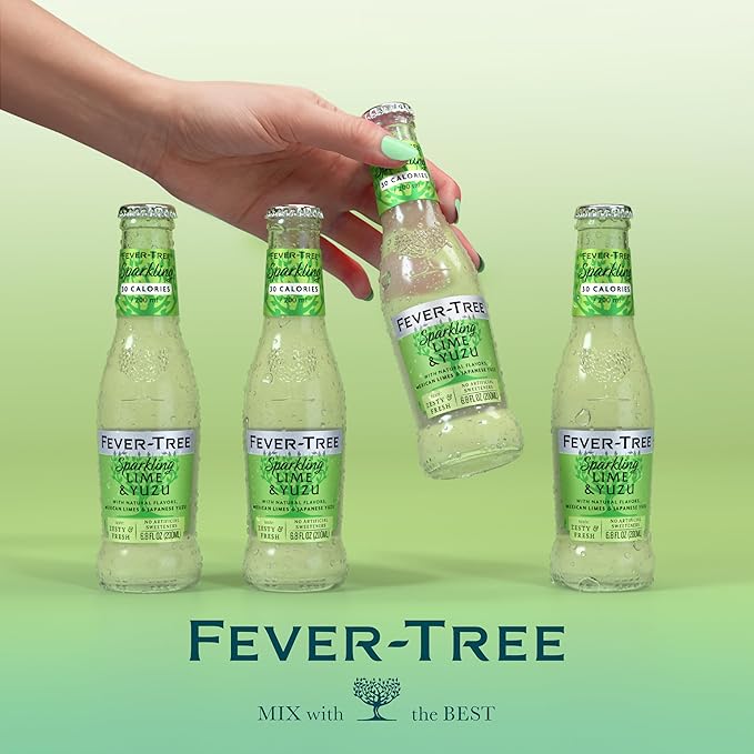 Fever Tree Sparkling Yuzu & Lime - Premium Quality Mixer - Refreshing Beverage for Cocktails & Mocktails. Naturally Sourced Ingredients, No Artificial Sweeteners or Colors - 200 ML Bottles-Pack of 24