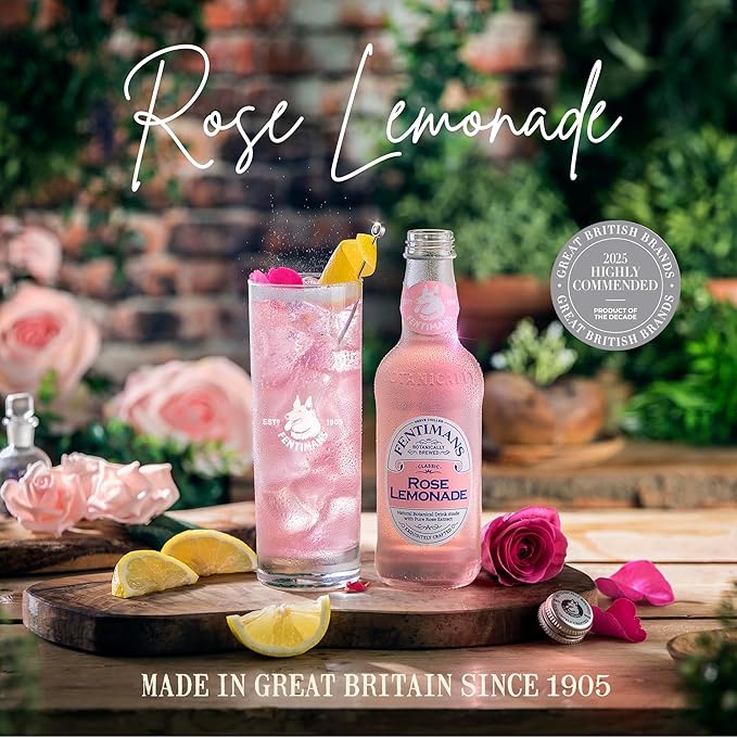 Fentimans Sparkling Rose Lemonade - Sparkling Pink Lemonade with Natural Ingredients & Pure Rose Extract, Mixer, Craft Soda, Botanically Brewed Lemonade - 9.3 Fl Oz (Pack of 4)