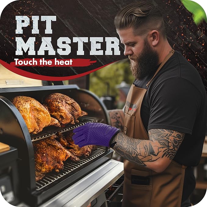 KITCHEN PERFECTION Silicone Smoker Oven Gloves -Extreme Heat Resistant BBQ Gloves -Handle Hot Food Right on Your Smoker Grill Fryer Pit|Waterproof Oven Mitts Grill Gloves |Superior Value Set+3 Bonuses