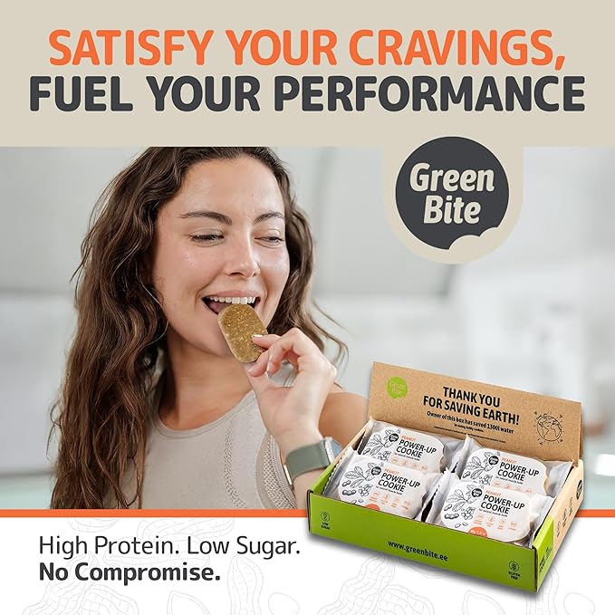 Green Bite Protein Cookies With Cricket Flour and Peanut – High Protein, Low Carb, Low Calorie, Gluten-Free Healthy Snack, Ideal for Breakfast, Post-Workout, Lunch Boxes and On-the-Go Fuel (8 pcs box)