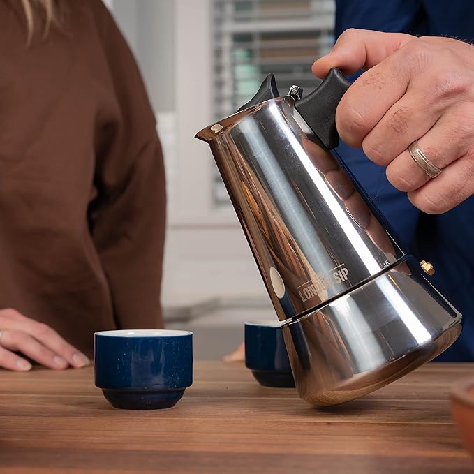 London Sip Stainless Steel Stovetop Espresso Maker Moka Pot Italian Coffee Percolator, Silver, Medium (10.14 oz)