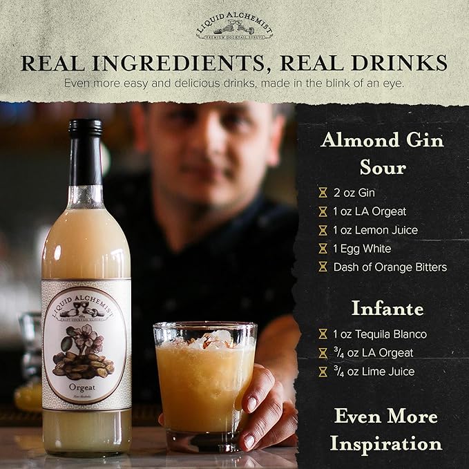 Liquid Alchemist Orgeat Syrup for Cocktails - Real Ingredients Make Our Almond Syrup the Perfect Mai Tai Mix - Non-GMO, Gluten Free & Vegan (25 oz)
