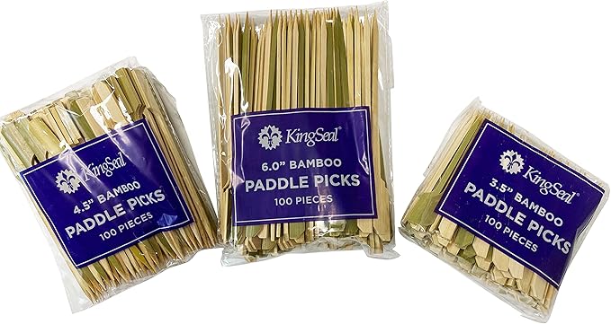 1000 Count | KingSeal Natural Green Bamboo Wood Paddle Picks, Skewers for Appetizers and Cocktails, 3.5 Inches, Bulk Pack - 10 Packs of 100