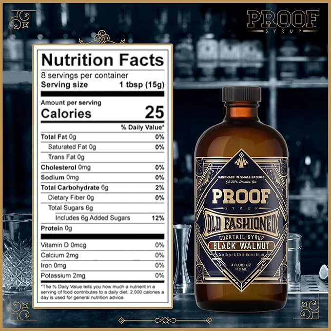 Proof Syrup - Old Fashioned Cocktail Mix - Made with Real Bitters & Cane Sugar - Black Walnut - Fast, Easy, Delicious, Handcrafted Cocktail Syrup - 4oz