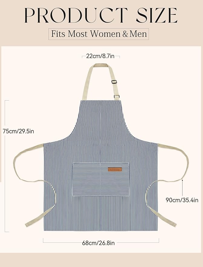2 Pack Kitchen Cooking Aprons, Soft Aprons for Women Men with 2 Pockets Chef Apron with Adjustable Neck Strap and Long Tie