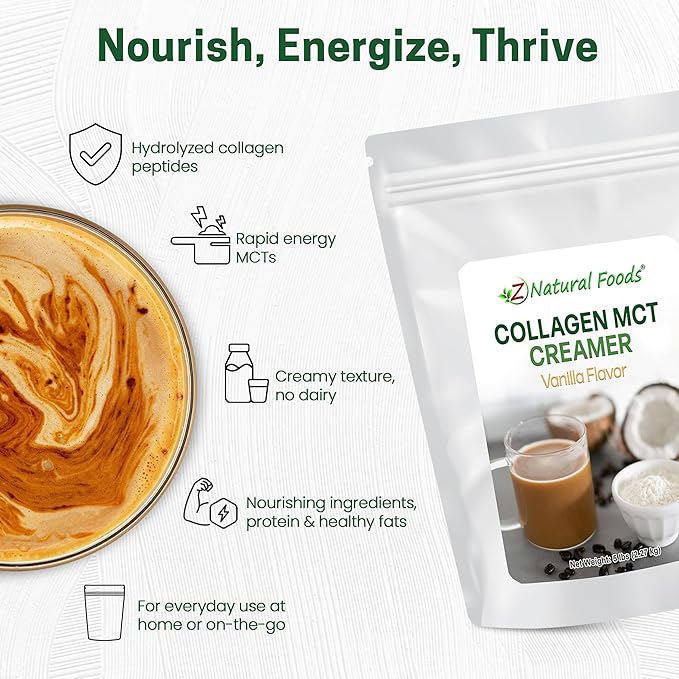 Z Natural Foods Collagen MCT Oil Creamer - Pure MCT Creamer Powder with Collagen Peptides - Collagen Creamer for Coffee, Tea & Culinary Use - Healthy Creamer, Keto & Paleo Friendly, Vanilla, 5 lb