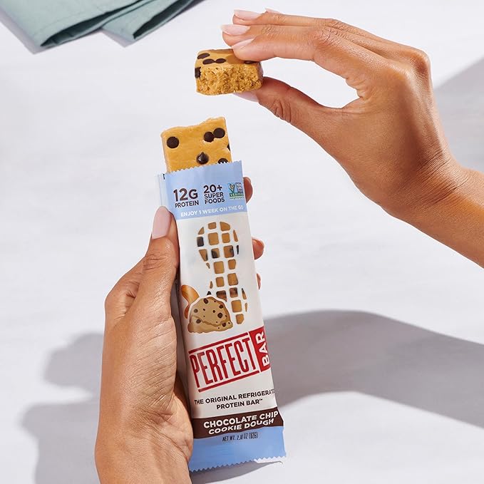 Perfect Bar, Chocolate Chip Cookie Dough Protein Bar, Sports Nutrition Protein Bars, Gluten Free Protein Bars, Soy Free Protein Bars, Non GMO, No Sugar Alcohols, 2.2 Ounce Bar, 24 Count