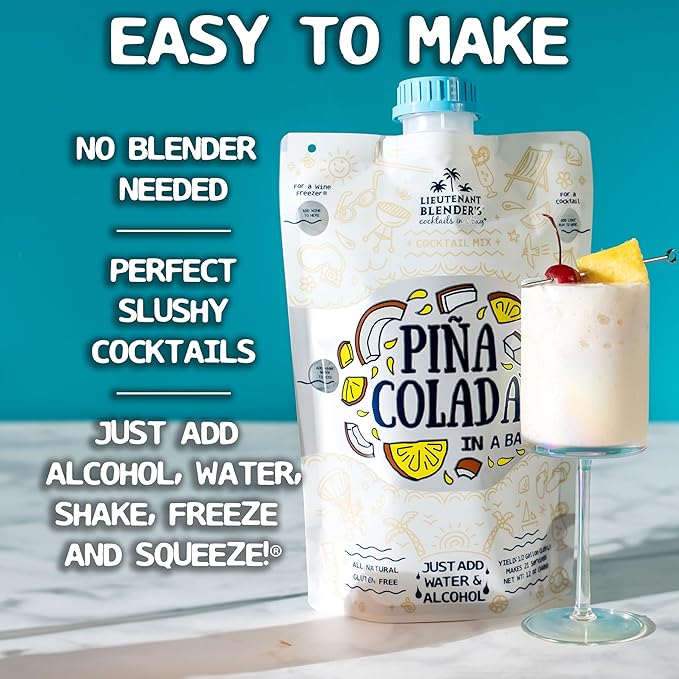 Lt. Blender's Pina Colada in a Bag - Each Bag Makes 1/2 Gallon of Slushie Pina Colada Mix – Cocktail Mix - Make a Cocktail, Wine Slushie or Mocktail - (Pack of 3)